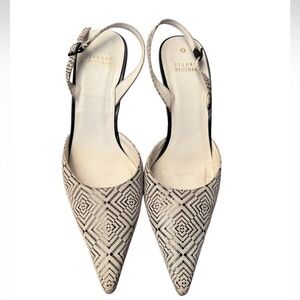 Stuart Weitzman Black & White Geometric Patterned Slingback Heels-Size 9